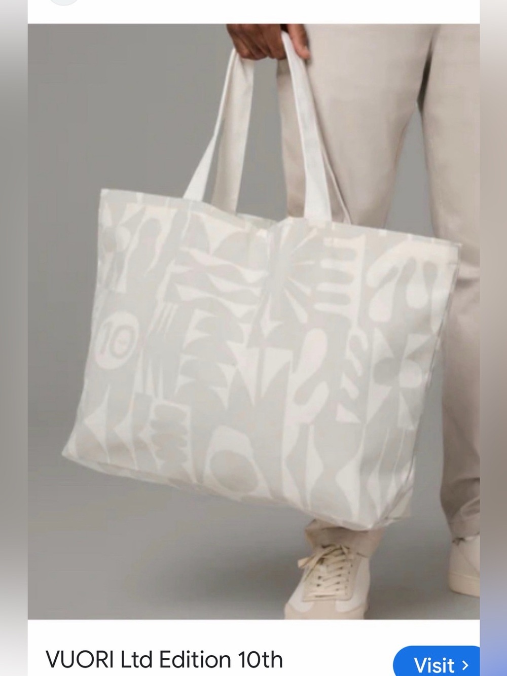 Vuori White Graphic Canvas Tote